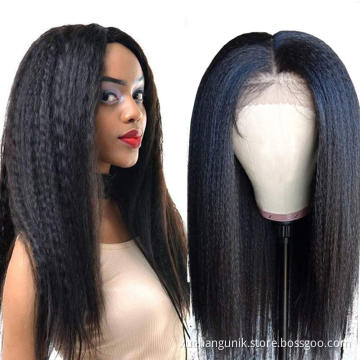 Factory Wholesale Human Hair Wigs Super Yaki Straight Brazilian Hair 13*4 Lace Front Wig 360 Swiss Lace Frontal with Baby Hair